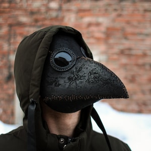 Demon Plague Doctor Mask Leather Black, Medieval Bird Mask, Steampunk Masquerade Halloween Mask image 4