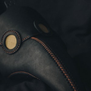 Non-fogging lenses Plague Doctor Mask Leather Black, Medieval Bird Mask, Steampunk Masquerade Halloween Mask image 4