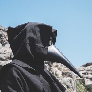 Non-fogging lenses Plague Doctor Long beak Mask Leather Black, Medieval Bird Mask, Steampunk Masquerade Halloween Mask