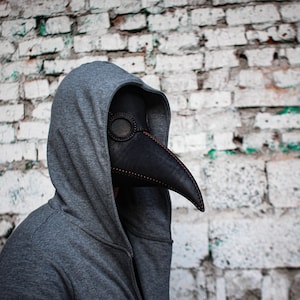 Plague Doctor  Mask Leather Black, Medieval Bird Mask, Steampunk Masquerade Halloween Mask