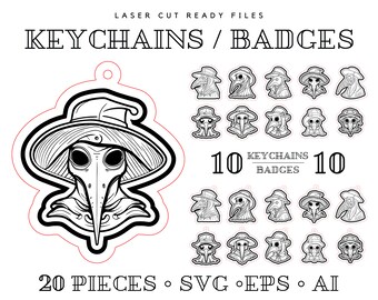 Plague doctor Keychain Badge  laser engraving files SVG, Laser Cut Files SVG, Laser Cut EPS, Glowforge files, download laser engraving files