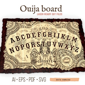 Ouija Board Laser Engraving files, Glowforge Ouija Board, Spirit Board Wood SVG PDF EPS Files, Halloween Game Board, Digital Download