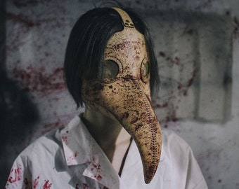 Non-fogging lenses Plague Doctor Mask Leather Blood