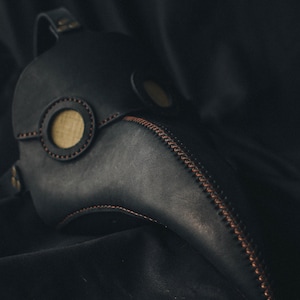 Non-fogging lenses Plague Doctor Mask Leather Black, Medieval Bird Mask, Steampunk Masquerade Halloween Mask image 2