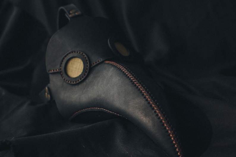 Non-fogging lenses Plague Doctor Mask Leather Black, Medieval Bird Mask, Steampunk Masquerade Halloween Mask image 2