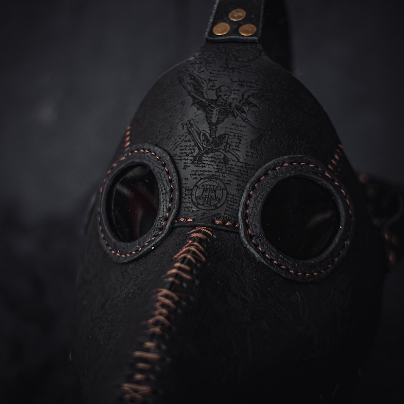 Demon Plague Doctor Mask Leather Black, Medieval Bird Mask, Steampunk Masquerade Halloween Mask image 1