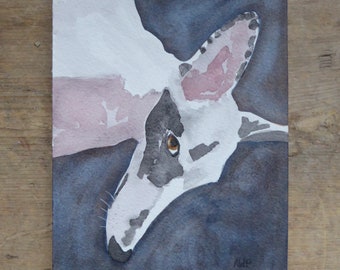 Watercolour Hound Portrait On Blue