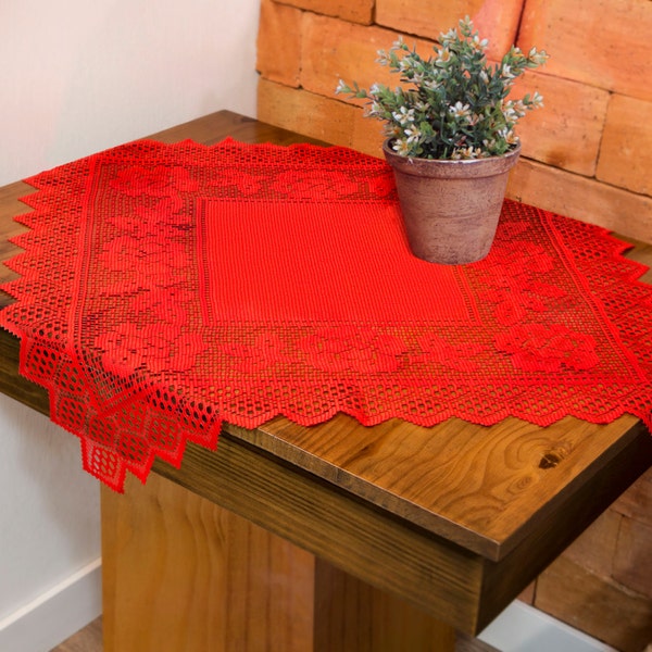 Lace Table Topper  29''x 29'' Brazilian Design color red