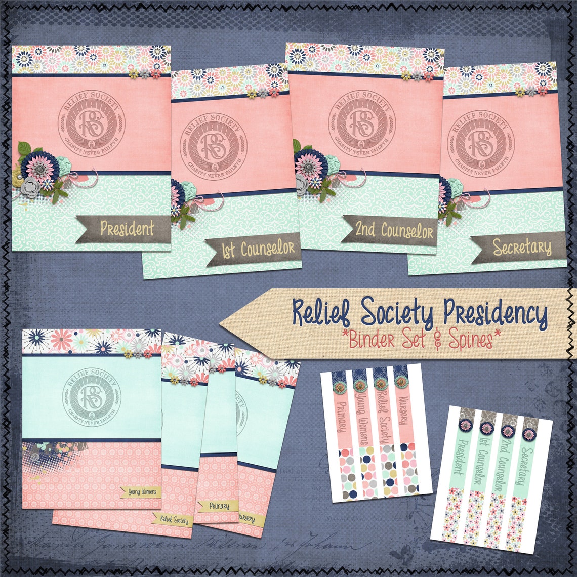 LDS Relief Society Presidency Binder Set &amp; Spines - Etsy