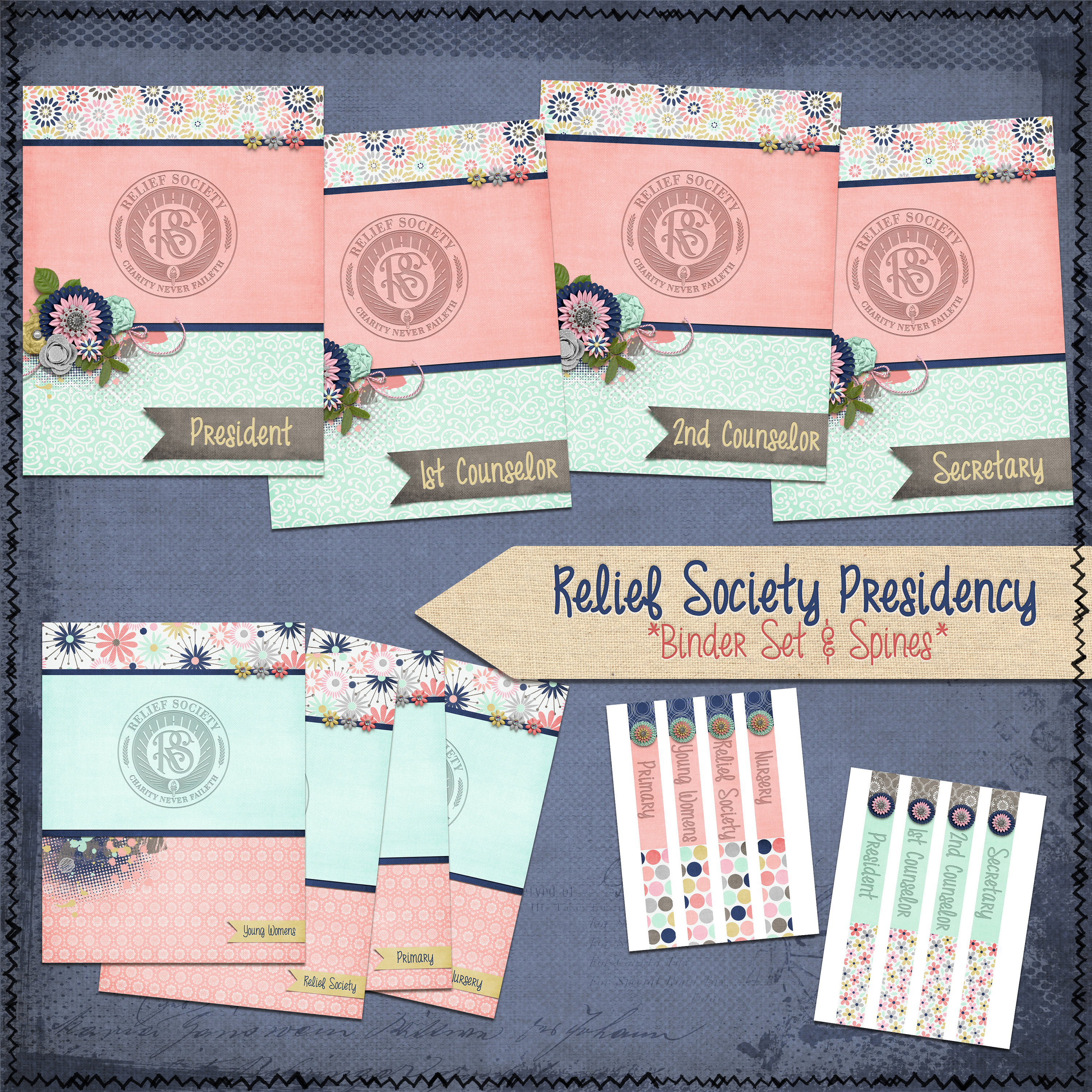 LDS Relief Society Presidency Binder Set &amp; Spines - Etsy