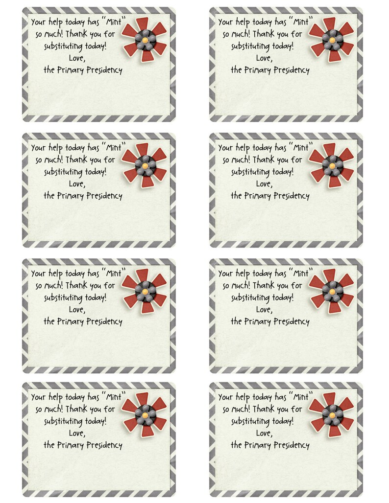 LDS Primary Substitute Thank Yous | Etsy
