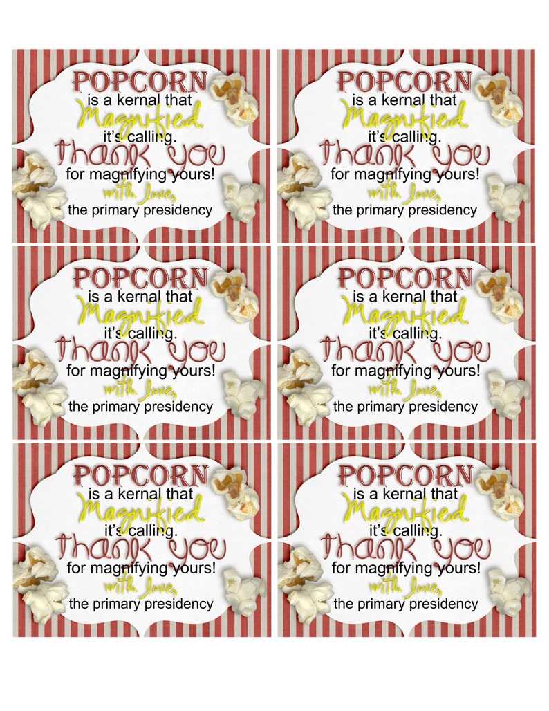 LDS Primary Teacher Thank You Popcorn and Redbox Code - Etsy