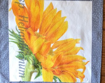 Sunflower Botanical Art Tea Towel. Kitchen Towel. Dish Towel. Hand made.