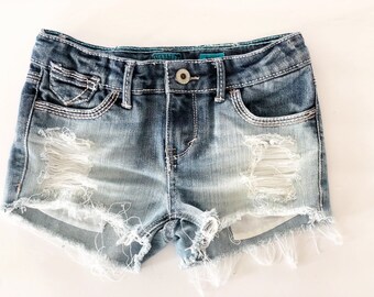 girls distressed denim shorts