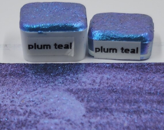 Plum Teal Handmade Watercolor Color-Shifting Paint Half and Quarter Pans Shimmer Watercolor