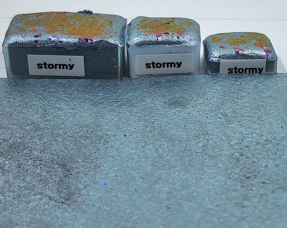 Stormy Handmade Watercolor Paint Full Half and Quarter Pans Shimmer Watercolor