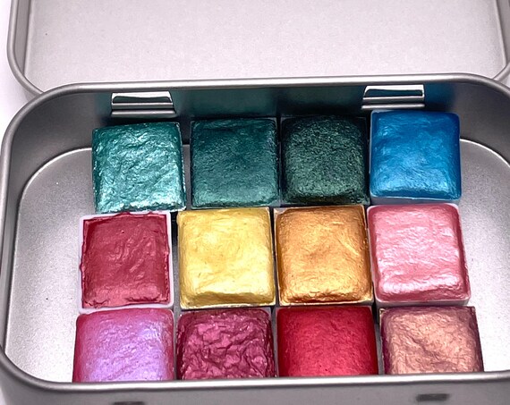 Make Your Own Palette!  Choose 12 Half Pans Shimmer Watercolor, Handmade Watercolor Set, Custom Watercolor Palette