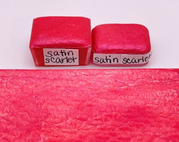 Satin Scarlet Handmade Watercolor Paint Half and Quarter Pans Shimmer Watercolor