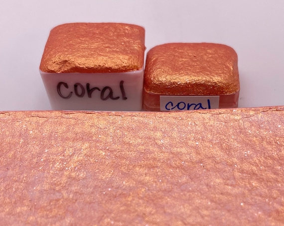 Coral Handmade Watercolor Paint Half and Quarter Pans Shimmer Watercolor