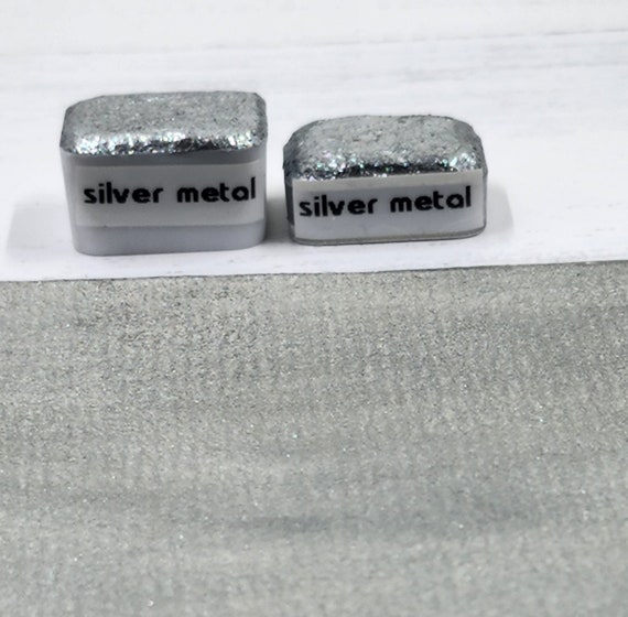 Silver Metal Handmade Watercolor Paint Half and Quarter Pans Shimmer Watercolor