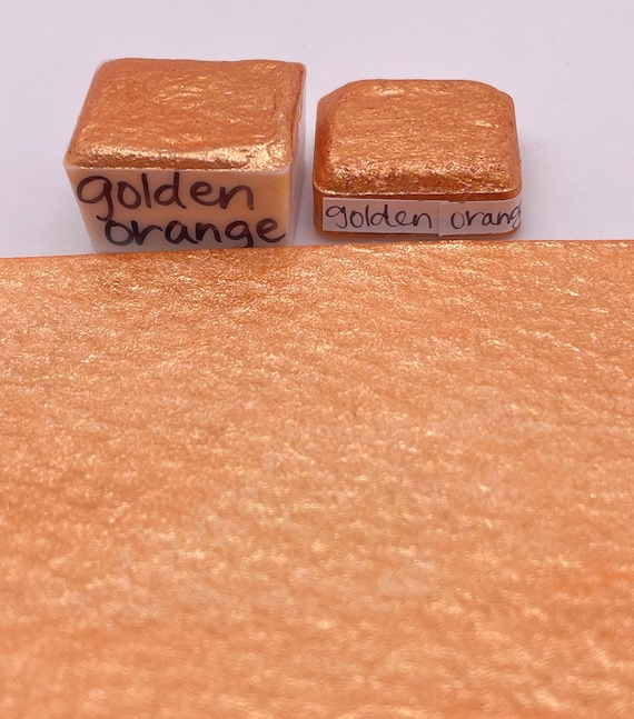 Golden Orange Handmade Watercolor Paint Half and Quarter Pans Shimmer Watercolor