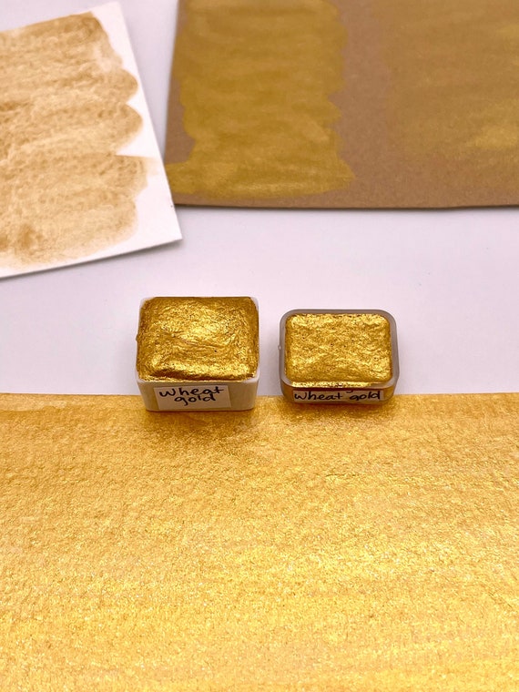 Wheat Gold Handmade Watercolor Paint Quarter and Half Pans Shimmer Watercolor