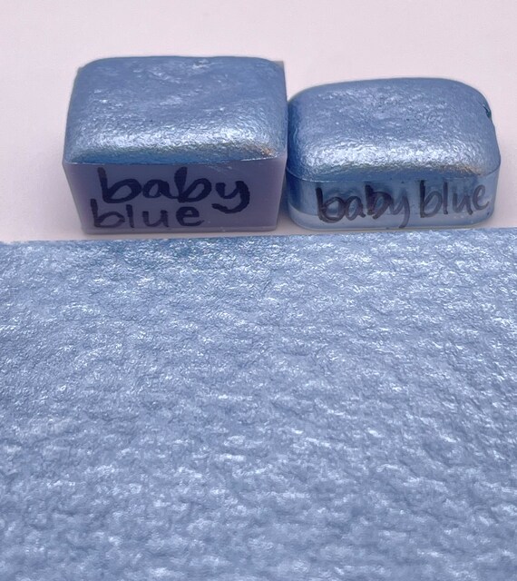Baby Blue Metallic Handmade Watercolor Paint Half and Quarter Pans Shimmer Watercolor