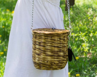 Wicker round small boho shoulder basket bag Bandit crossbody bag case Stylish Jane Birkin straw purse Summer eco natural box bag accessories