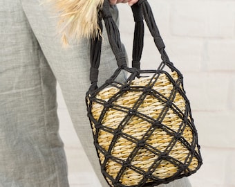 Mesh Net Basket Bag, Hollow Out Top Handle Bag, Macrame Tote Bag