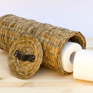 Toilet paper storage basket lidded, Toilet roll holder, Wicker tube tp stand, Toilet tissue box, Toilet paper cover stand bin caddy rack