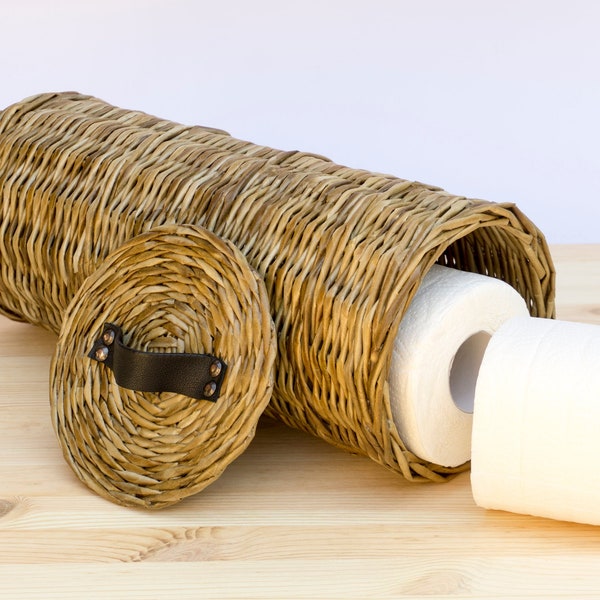 Toilet paper storage basket lidded, Toilet roll holder, Wicker tube tp stand, Toilet tissue box, Toilet paper cover stand bin caddy rack