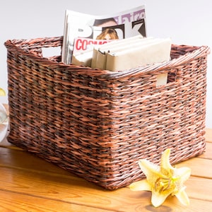 Storage wicker basket, Closet shelves organizer, Cubby bench crate, Shoe rack, Livingroom pillows bin, Farmhouse decor, Bathroom container