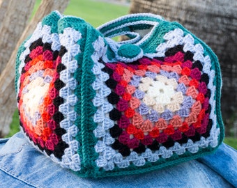 Crochet gypsy granny square tote bag Crochet purse Women shoulder boho bag Beach bag Market bag Shopping bag Inspirational women gift