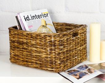 Wicker storage basket for shelf, Closet organizer with label, Square bin for shelves, Storage box for bathroom, Farmhouse decor