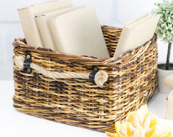 Wicker Storage Basket with Rope Handles, Closet Shelf Organizer