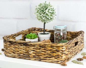 Hand Woven Wicker Tray, Rustic Farmhouse Decor, Centerpiece Tray