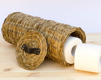 Toilet paper storage basket lidded, Toilet roll holder, Wicker tube tp stand, Toilet tissue box, Toilet paper cover stand bin caddy rack