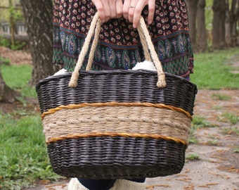 Sac de marché en osier Sac de plage en paille Fourre-tout de plage Jute décor & poignées Pique-nique Panier sac Tote bag Sac de plage Inspirational women gift