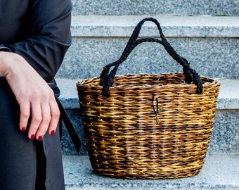 即発★FRENCH BASKET★ROUND WICKER トート・ショルダーバッグ Wicker Straw Basket Bag, French Shopping Brown Basket