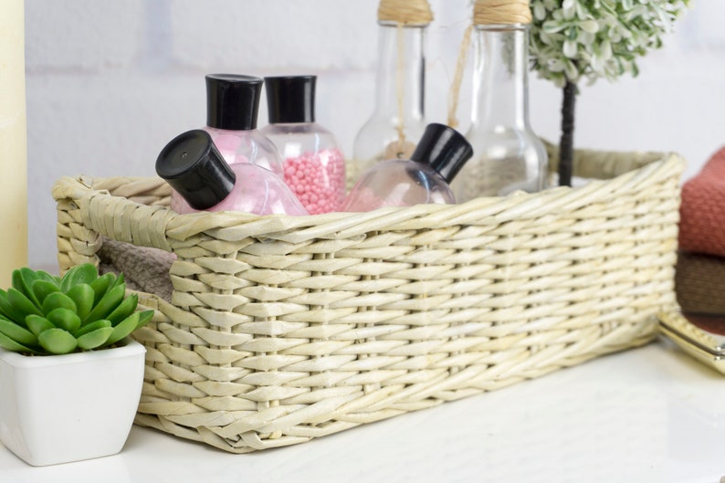 Vanity Decor Tray With Handles Bathroom Storage Wicker Etsy