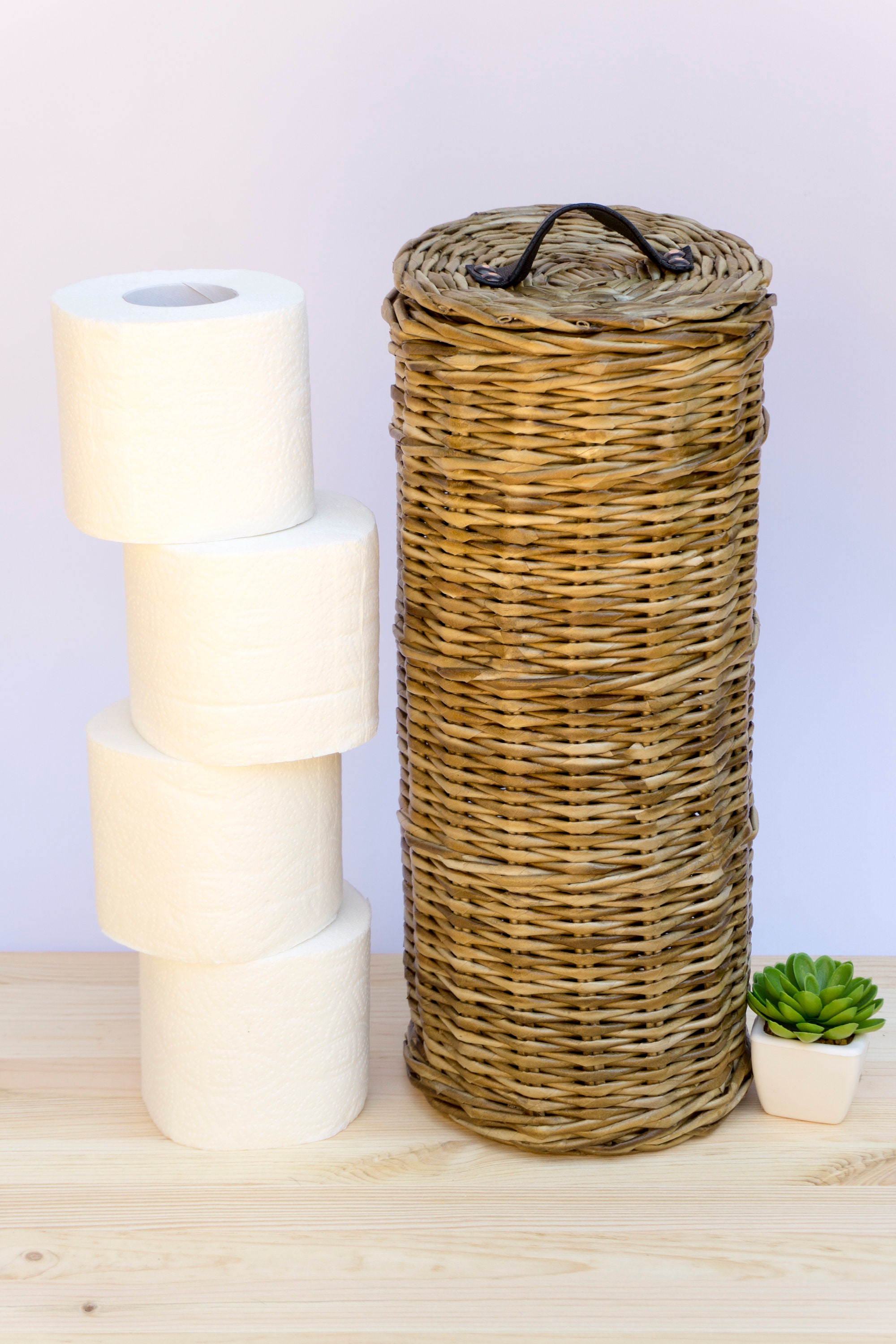 Toilet paper storage basket lidded Toilet roll holder Wicker Etsy