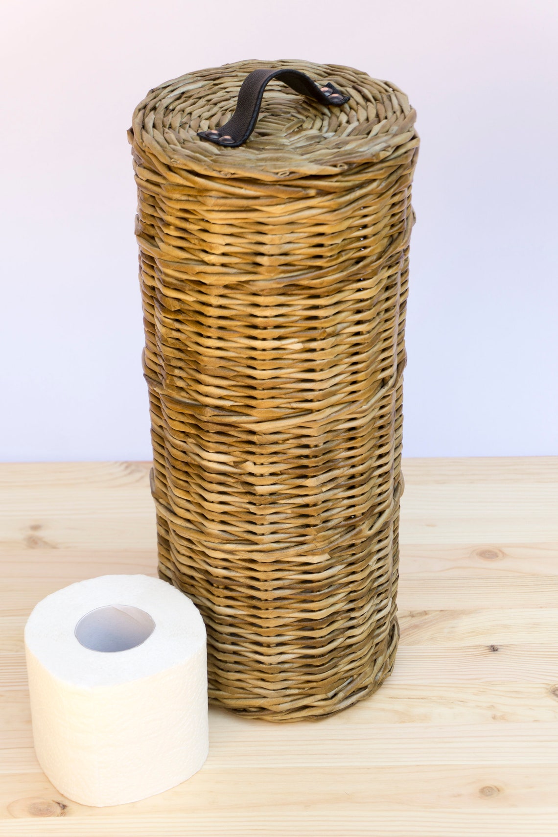 Toilet paper storage basket lidded Toilet roll holder Wicker Etsy
