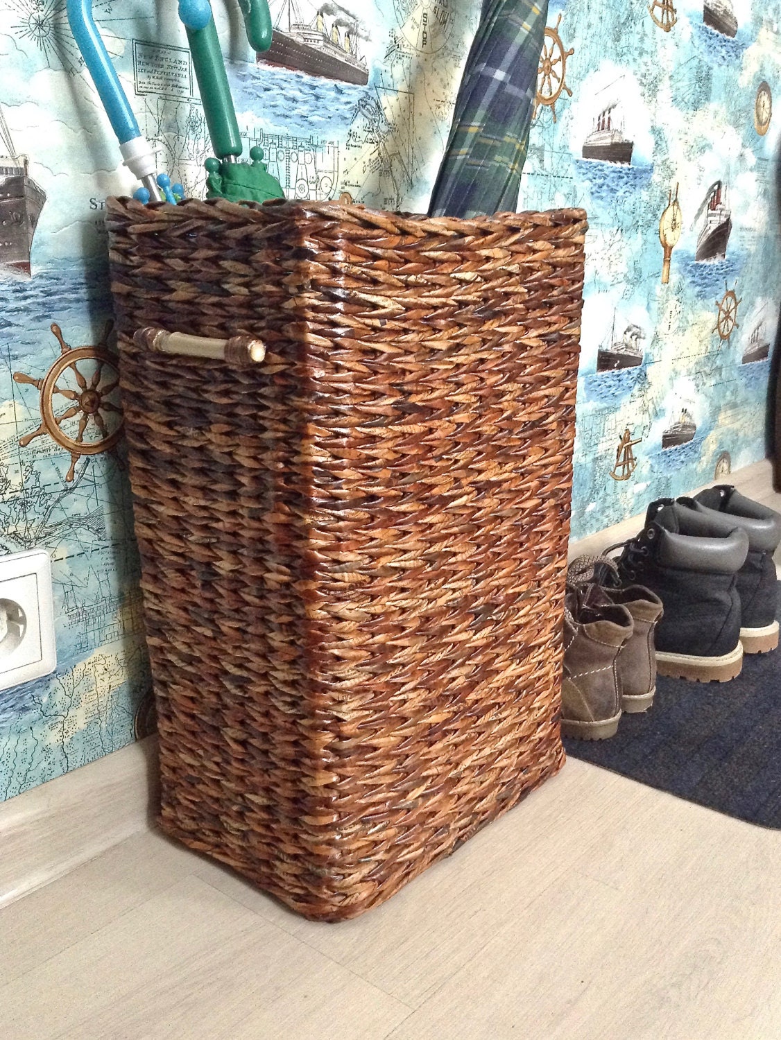 Bay Isle Home™ Umbrella Holder Entryway Umbrella Stand Indoor Entryway Wicker Umbrella Bucket Basket Narrow Tall Umbrella Storage W113337899