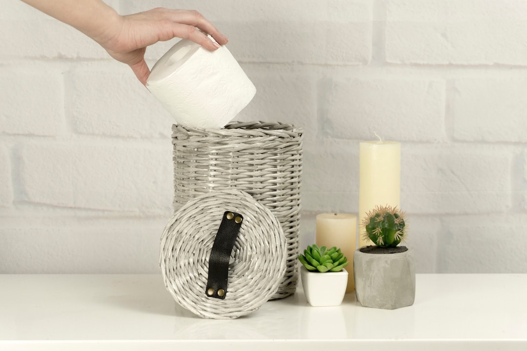 Toilet Paper Roll Holder Toilet Storage Basket Lidded Wicker Etsy
