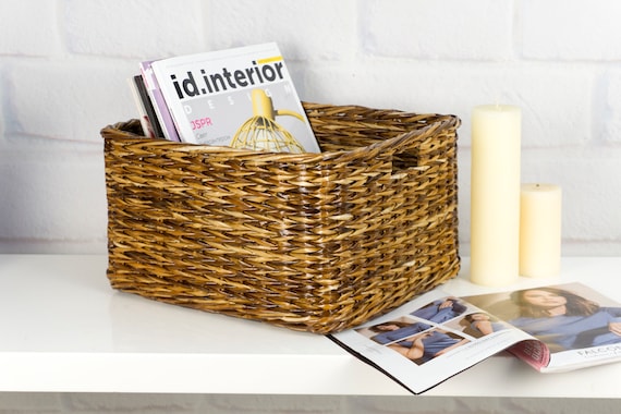 Wicker Storage Basket for Shelf, Closet Organizer With Label