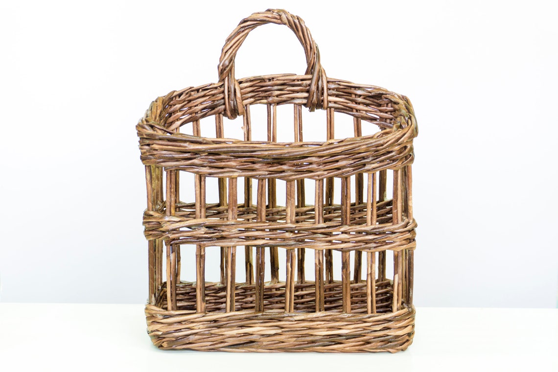 Wall hanging rustic wicker net basket for magazine Book mail Etsy