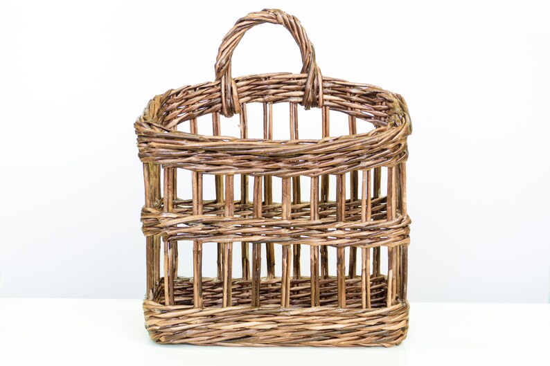 Wall hanging rustic wicker net basket for magazine Book mail Etsy