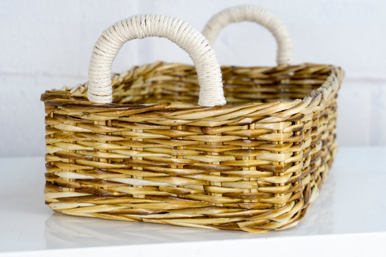 Bathroom Storage Wicker Basket Vanity Decor Tray With Etsy