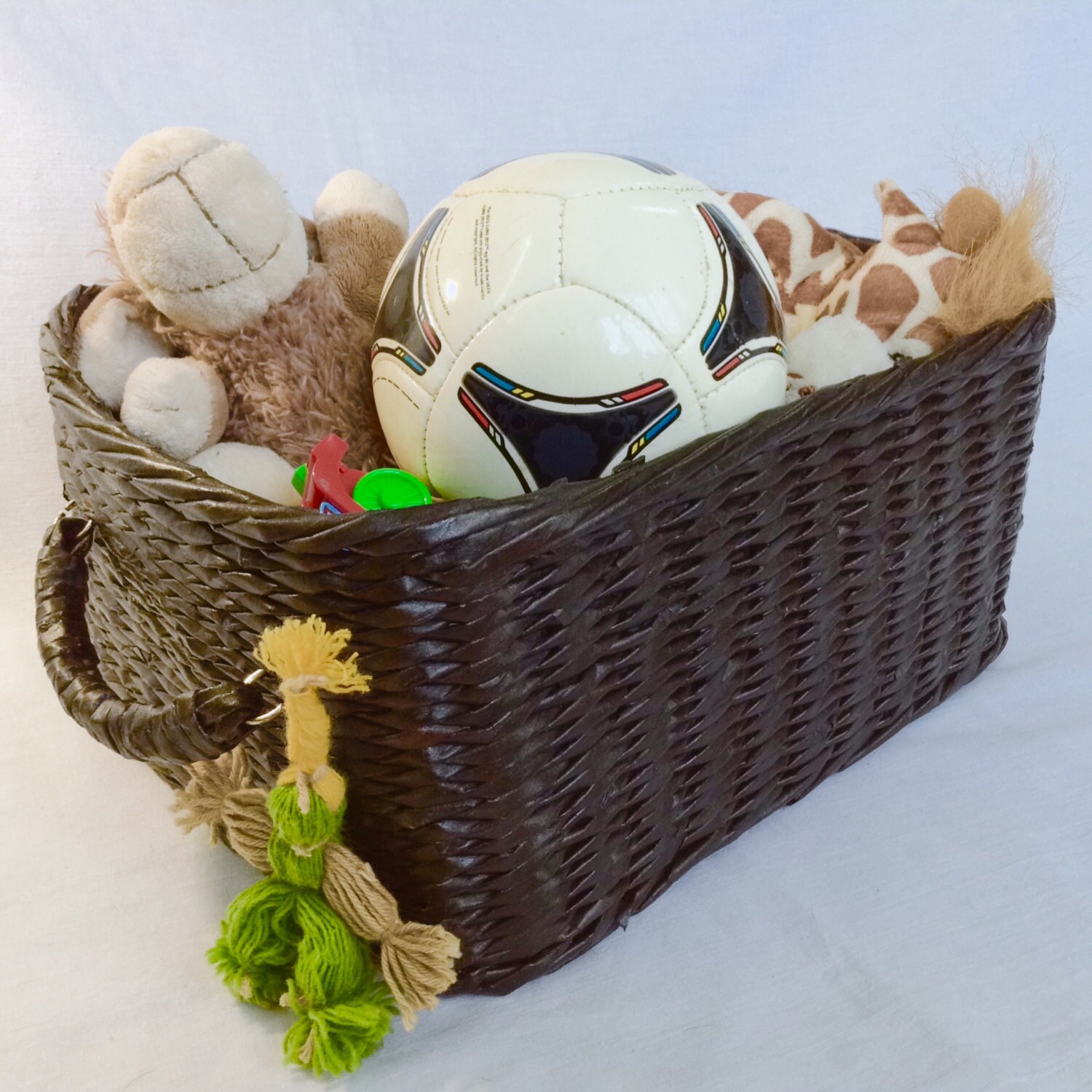 ダークブラウンの編み込み収納バスケット（黄麻布の裏地付き） - Etsy 日本