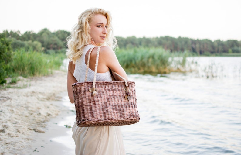 Beach tote Wicker market bag Straw beach bag Jute handles Etsy